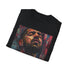 Charcoal cotton crew neck T-shirt featuring vibrant Drake portrait painting