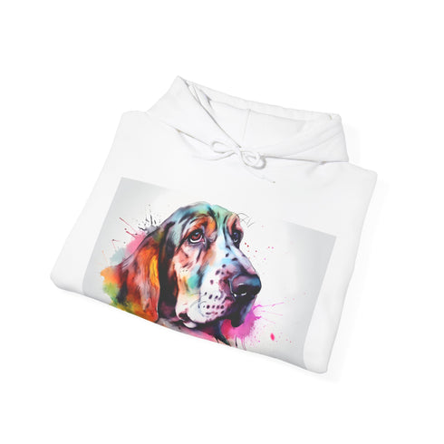 Snuggle-Love Basset Watercolor Hoodie Navy S - DTG Unisex Cotton