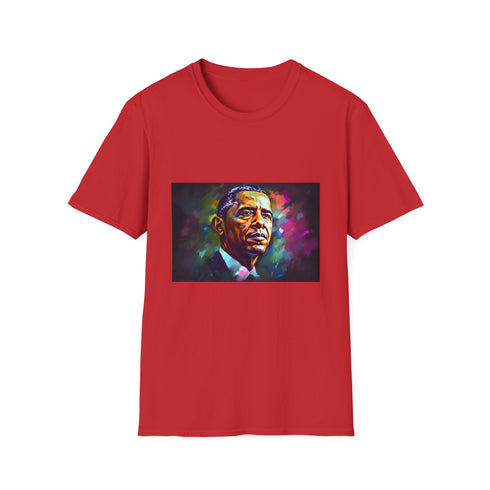 Charcoal cotton t-shirt with vibrant Obama silhouette and watercolor neon design