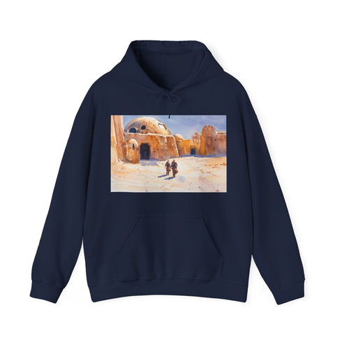 Tatooine Star Wars Hoodie: Navy cotton hooded sweatshirt with galactic design.