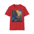Charcoal galaxy painting t-shirt with vibrant cosmic design and crew neck