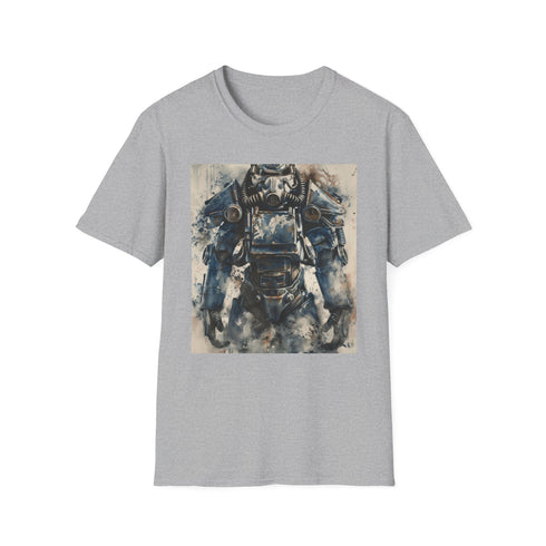 Watercolor Power Armor charcoal T-shirt evokes strength and resilience