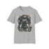 Watercolor Power Armor charcoal T-shirt evokes strength and resilience