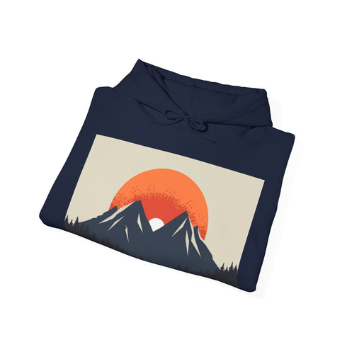 Minimalist navy sunrise hoodie for men and women, regular fit.