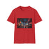 Charcoal crew neck T-shirt featuring vibrant New York City night scene