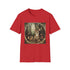 Charcoal cotton T-shirt featuring playful woodland creatures in a vibrant forest design