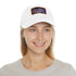 Psychedelic Mushroom trucker hat in white with light brown patch.
