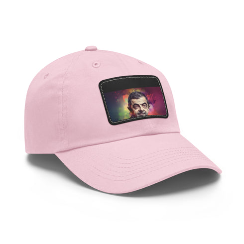 Neon watercolor baseball hat, white with light brown rectangle patch.