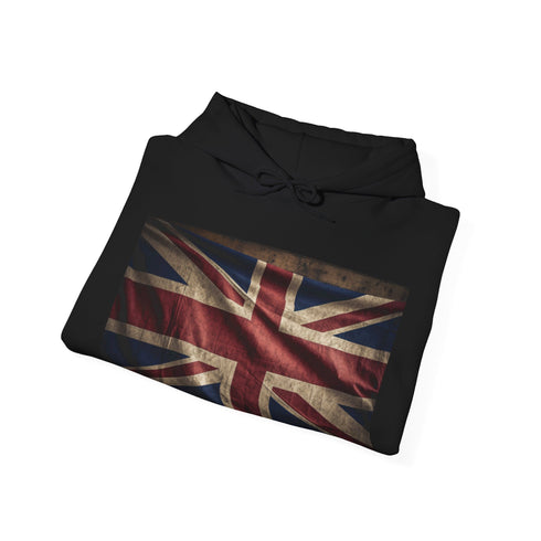 Union Jack navy hoodie with iconic British flag design.