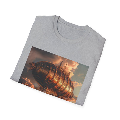 Steampunk airship voyage t-shirt in charcoal, unisex fit, DTG print