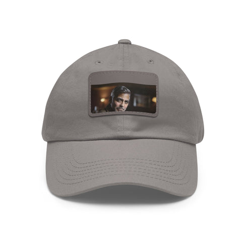 Sleek white baseball cap with light brown patch for George Clooney fans.