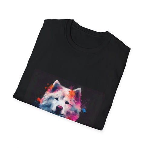 Samoyed watercolor tee in charcoal, perfect for summer relaxation vibes.