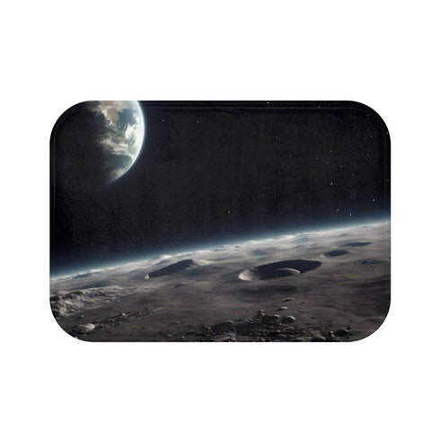 Earthrise Bath Mat - Blue planet view bath rug, indoor sublimation design.