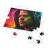 Vibrant Matt Damon watercolor puzzle with neon colors, perfect for fans.