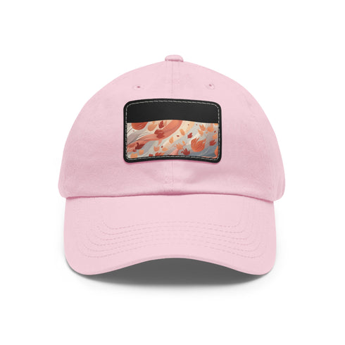 Autumn foliage inspired white baseball cap with light brown patch.