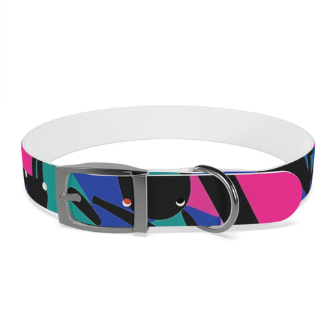 Neon graffiti dog collar in black onyx, M size, urban chic.
