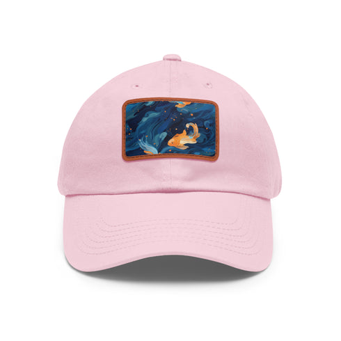 Orange Koi Goldfish Baseball Cap with Light Brown Rectangle Patch.
