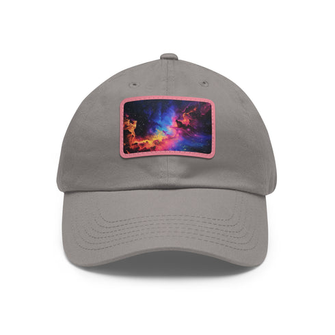 White Cosmic Galaxy Baseball Cap with Light Brown Patch – Unisex Vegan Hat
