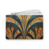 Abstract art deco clutch bag with bold geometric patterns in black.
