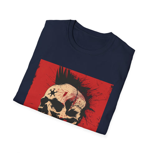 Charcoal punk rock T-shirt with snarling skull design