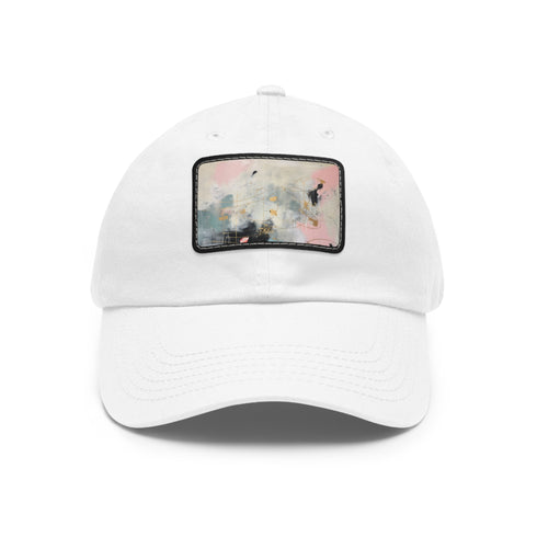 Golden Mint Abstract Baseball Cap, White Rectangle Hat with Light Brown Patch