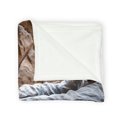 Warrior Carving Time into Rock Wall — Plush Fleece Throw Blanket — Product Detail View 8
