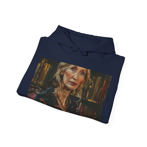 Navy Storytellers Canvas Hoodie with magical JK Rowling painting.