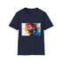 Charcoal crew neck t-shirt with vibrant watercolor Bradley Cooper design