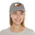 Abstract geometric design White/Light Brown cotton baseball cap, rectangle patch.