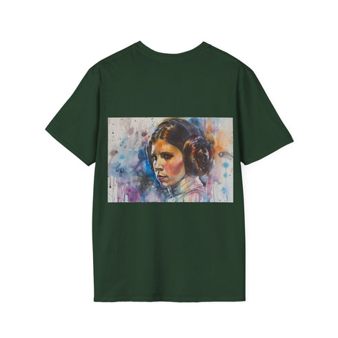 Charcoal cotton t-shirt with Princess Leia watercolor design regular crew neck