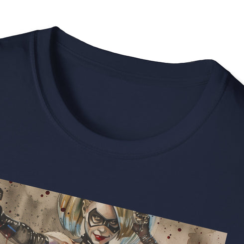 Harley Quinn graphic tee, charcoal cotton, crew neck DTG print.