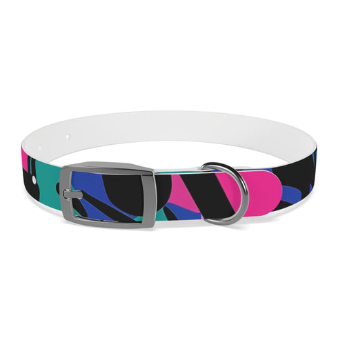 Neon graffiti dog collar with black onyx M size urban chic.