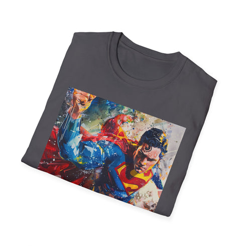 Charcoal cotton T-shirt with vibrant Superman portrait showcasing strength and hope