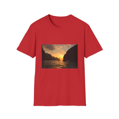 Charcoal crew neck T-shirt with sunset graphic cotton regular fit