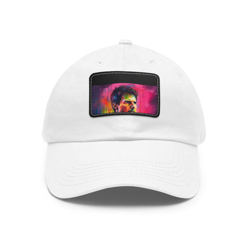 Neon colors watercolor baseball cap with light brown patch.