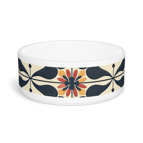 Sophisticated ceramic pet bowl with seamless artisan pattern for stylish pets.