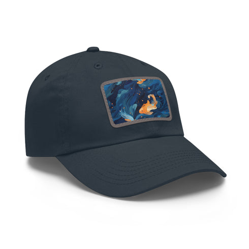 Gleaming Goldfish Adventure Baseball Cap, Orange Koi design with rectangle patch.