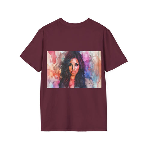 Watercolor charcoal t-shirt with Kim Kardashian design soft cotton crew neck