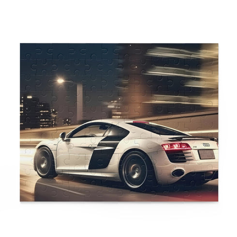 Audi R8 high-speed jigsaw puzzle with vibrant colors and intricate details.