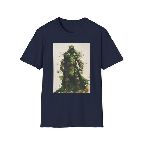 Charcoal cotton T-shirt with Doctor Doom graphic in green and silver armor