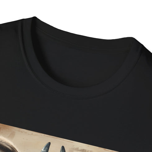 Charcoal cotton t-shirt featuring a whimsical llama reading among books
