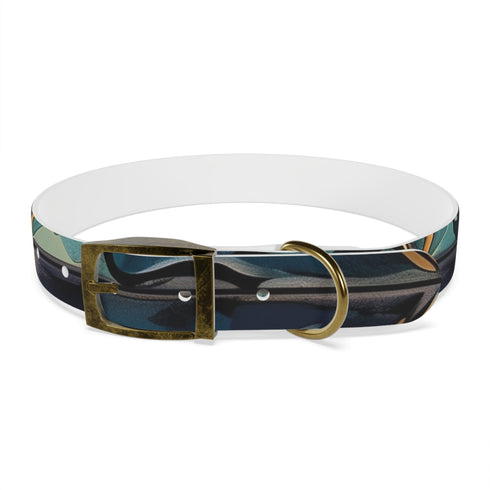 Stylish black onyx dog collar with seamless artisan tiles pattern.