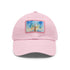 Empire State watercolor skyline cap: White with light brown patch, rectangle.