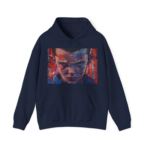 Navy upside down palette hoodie for men and women, regular fit.