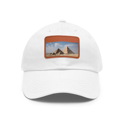 White cotton Giza Glory baseball cap with light brown rectangle patch.