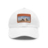 White cotton baseball cap with light brown rectangle patch.