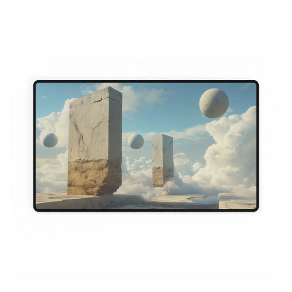 Surreal Dreamscape with Levitating Objects — XL & XXL Desk Mat — Gaming & Workspace Desk Setup View