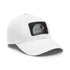 White Galactic Empire Death Star baseball cap with light brown rectangle patch.
