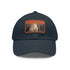 Winter themed white baseball cap with light brown rectangle patch.