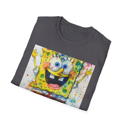 SpongeBob SquarePants charcoal tee featuring cheerful animated character.